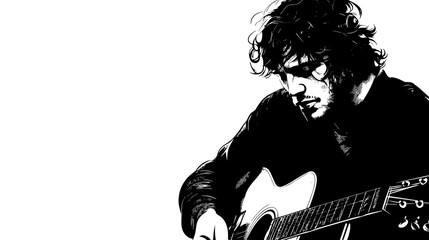 Guitarist Lost In Passionate Solo, vector illustration art