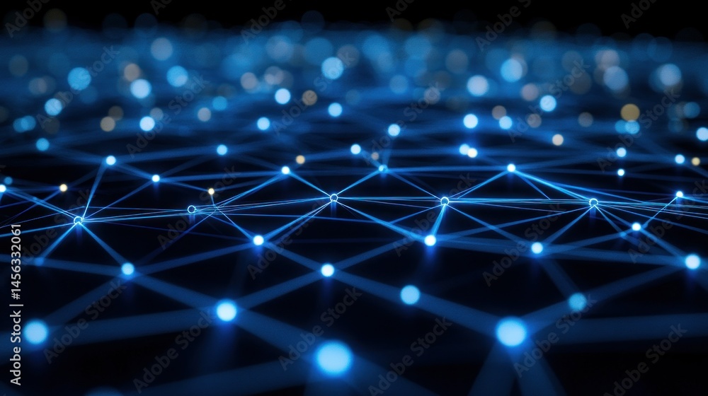 Poster blue nodes connected by lines in a network system