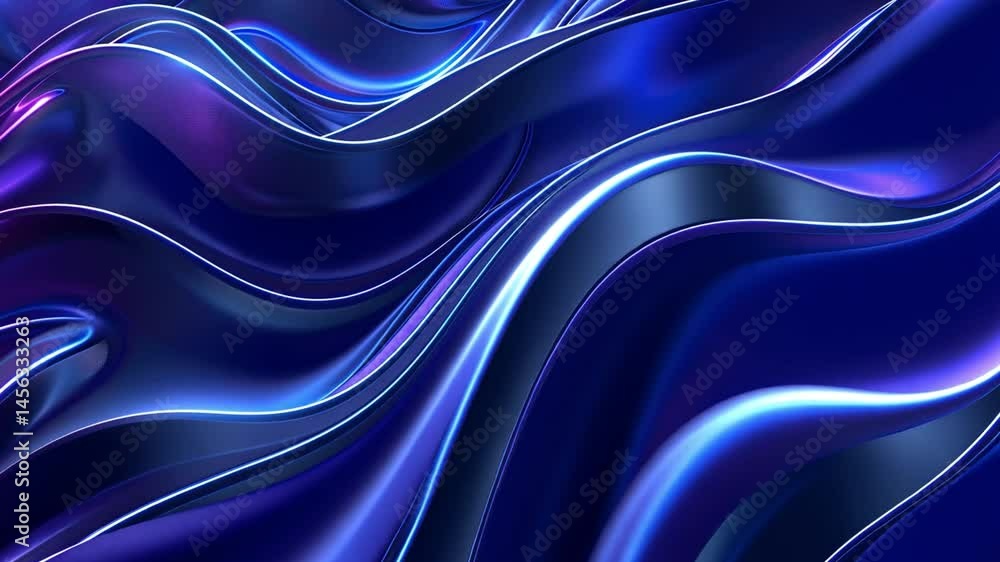 Poster mesmerizing abstract background smooth reflective waves in blue and purple, creating depth and movem