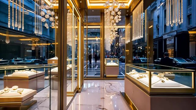 Luxury Jewelry Store Interior with Glass Display Cases