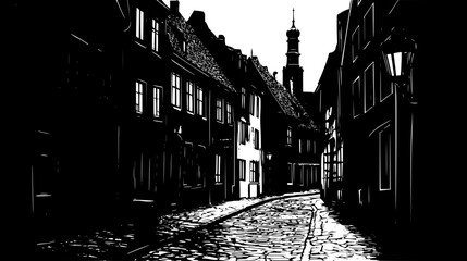 Quiet Roofs Above Narrow Streets, vector illustration art