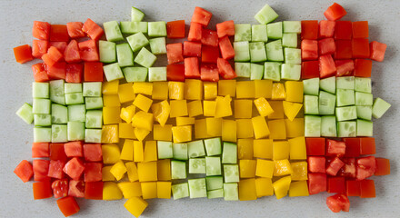 Vibrant Square Garden Displaying Diced Fresh Vegetables for Healthy Culinary Recipes