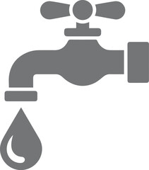 Gray faucet icon with water drop plumbing fixture symbol