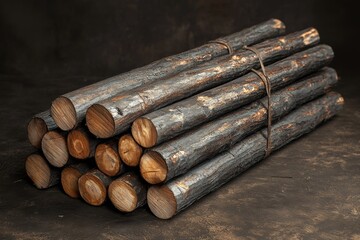 Stack of Dark Gray Wooden Logs Rustic Timber Bundle Fireplace Fuel