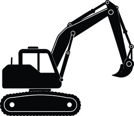 Excavator silhouette isolated on white background