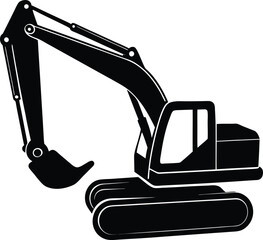 Excavator silhouette isolated on white background