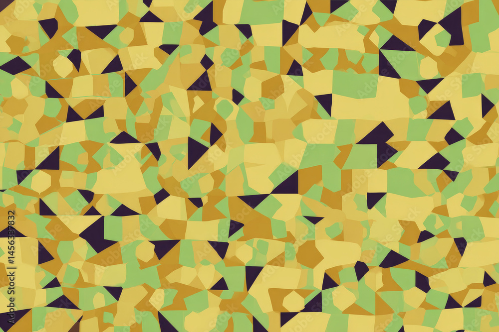 Poster vibrant abstract geometric pattern featuring mix of yellow, green, and brown shapes creating dynamic
