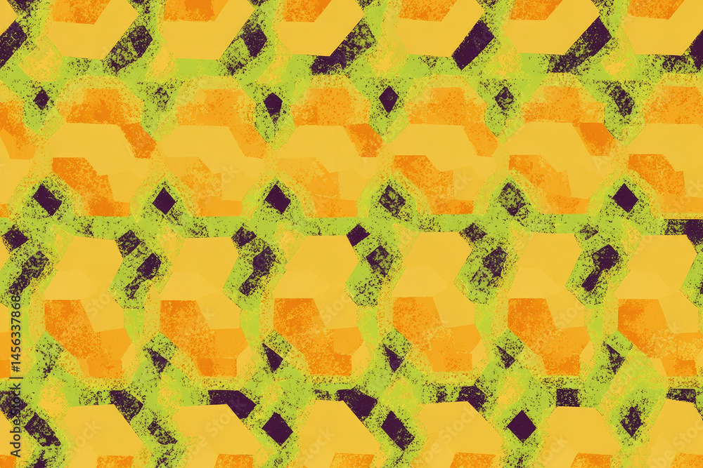 Aufkleber vibrant abstract geometric pattern featuring overlapping hexagonal shapes in shades of yellow, orang