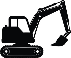 Excavator silhouette isolated on white background