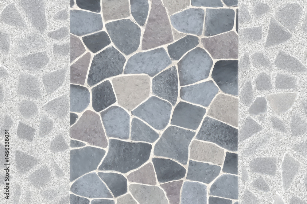 Poster seamless pattern of irregular stone shapes in various shades of gray and blue creates subtle and tex