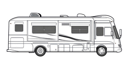 Classic White and Black School Bus Illustration Isolated on Clean White Background