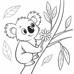 Cute Koala Bear Climbing a Tree Coloring Book Page	