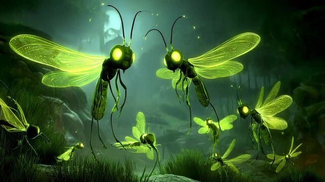 Glowing insects night scene