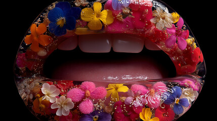 Lips Made of Resin and Colorful Encapsulated Flowers