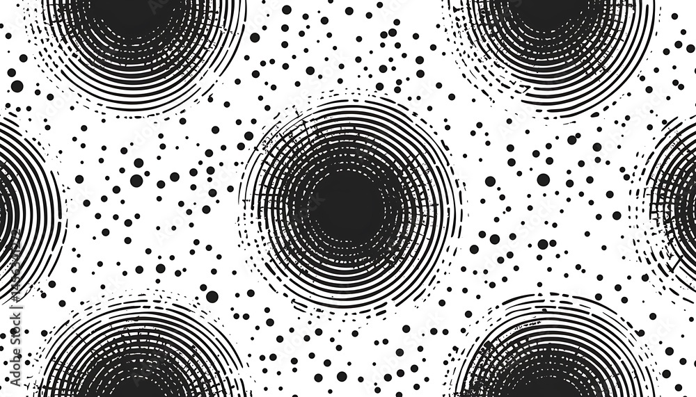 Poster circular pattern with dots monochrome background