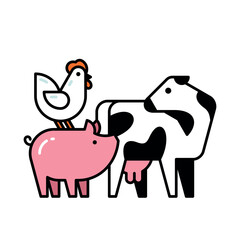 Farm animals logo Cow, Pig and Chicken. Icon design. Template elements