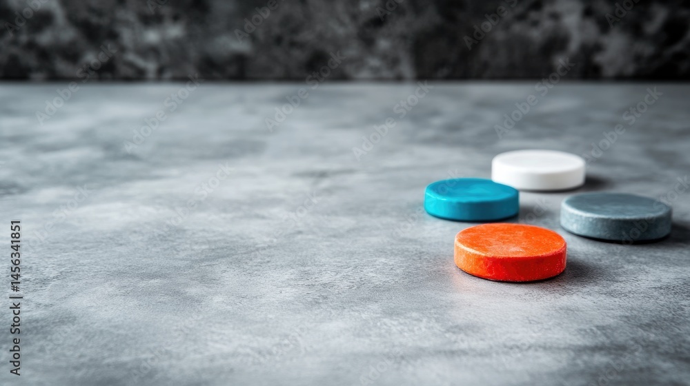 Poster colorful circular objects on textured surface