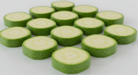 Fresh Zucchini Slices Displayed on a White Background for Healthy Culinary Creations