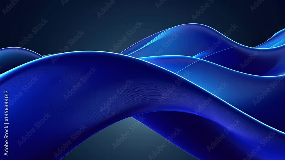 Poster smooth and flowing abstract design of vibrant blue waves dynamic visual experience evoking depth, mo