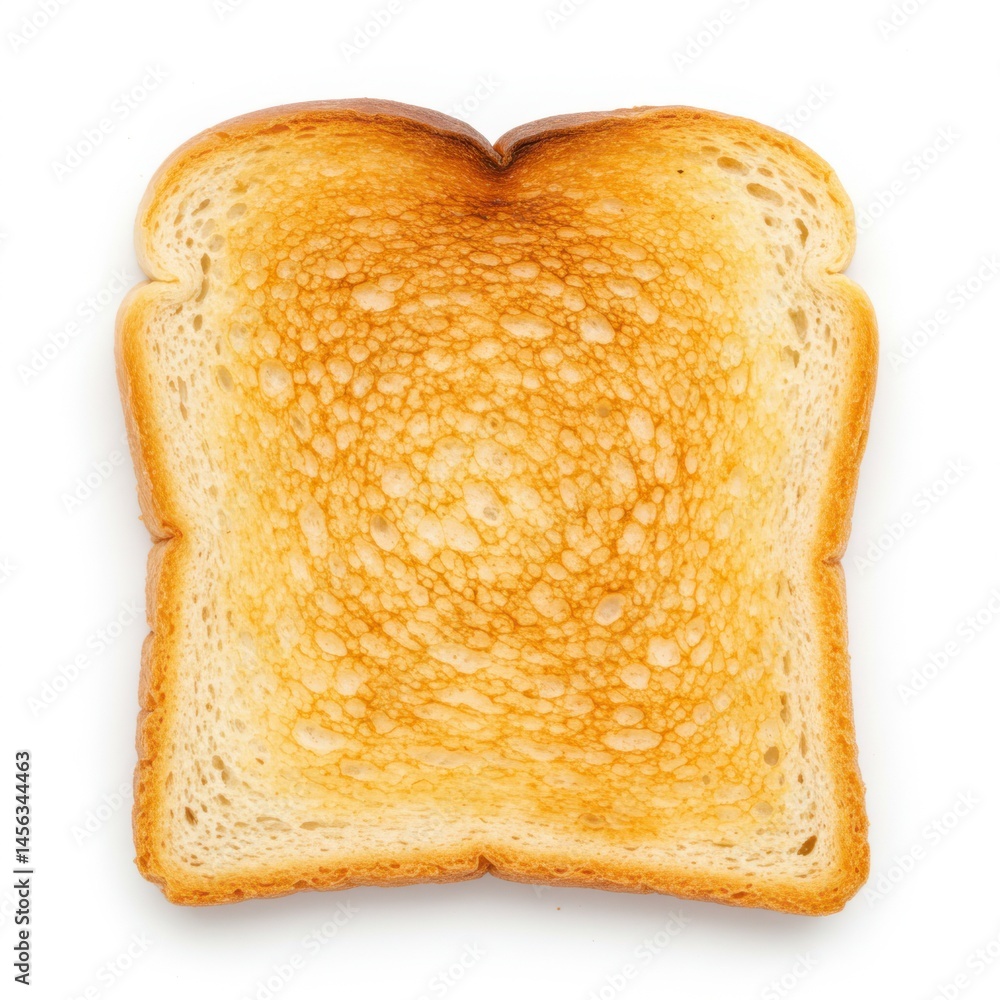 Poster a single slice of golden brown toast against a plain white background in a studio setting close up