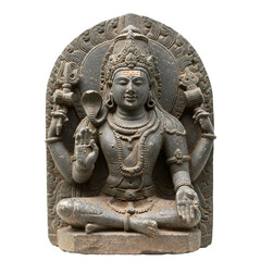 Ancient Stone Sculpture of Hindu God Shiva isolated on a transparent background 