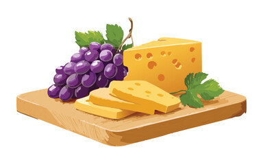 slice cheese with grapes platter - vector illustration