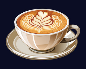 cup of hot latte art coffe - vector illustration