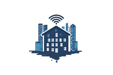 Naklejka premium Smart City WiFi Home Network Logo Design: Modern Tech Icon for Urban Development Projects IoT data on transparent background
