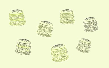 Naklejka premium doodle burger pattern background. doodle fast food burger seamless pattern background. seamless pattern of burger in doodle style. Cheese Burger or hamburger pattern