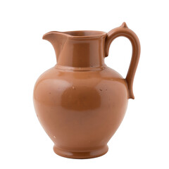 Clay pitcher on display, traditional handmade pottery, earthy tones, rustic charm, great for home decor or kitchen use Isolated on white background or PNG