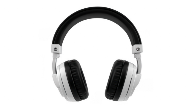 White and Black Headphones Image isolated on transparent background