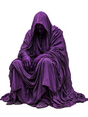 Naklejka premium A mysterious figure draped in deep purple robes, exuding a somber and contemplative mood.