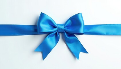 A slender azure bow with intersecting ribbons, on white , fabric, design element
