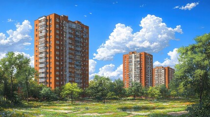 Obraz premium Contemporary urban skyline featuring high rise residential build