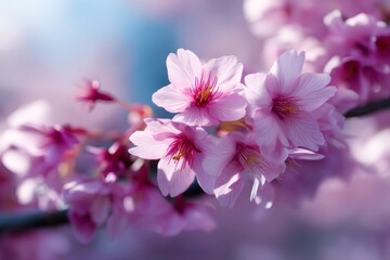 Obraz premium A bunch of pink flowers on a tree branch