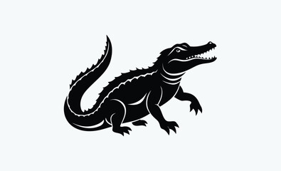 Crocodile silhouette, crocodile silhouette vector art, alligator black and white silhouette illustration