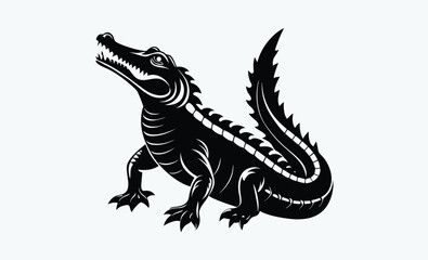 Crocodile silhouette, crocodile silhouette vector art, alligator black and white silhouette illustration