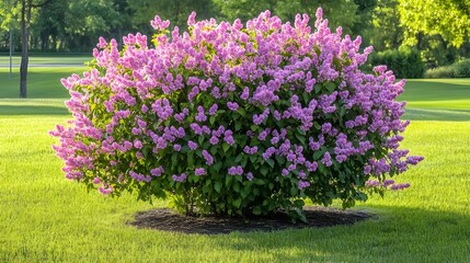 Vibrant Pink Lilac Bush in Lush Green Lawn