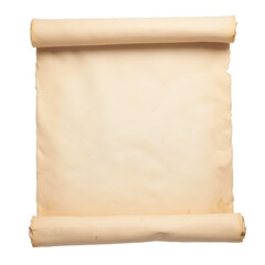 Scroll of parchment, antique textured paper with rolled ends, ideal for formal invitations or artistic calligraphy projects. Isolated on white background or PNG