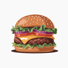 Juicy Cheeseburger with Lettuce and Tomato Vector