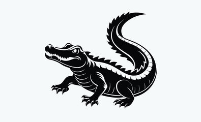 Crocodile silhouette, crocodile silhouette vector art, alligator black and white silhouette illustration