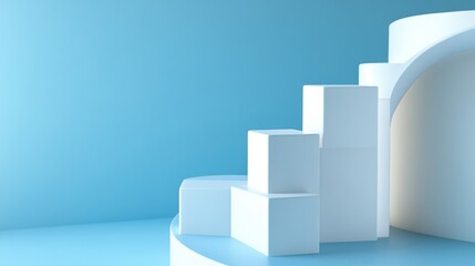 Abstract tech-themed image of white curves and cube shapes with high contrast on pale blue