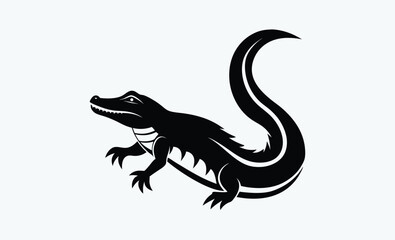 Crocodile silhouette, crocodile silhouette vector art, alligator black and white silhouette illustration