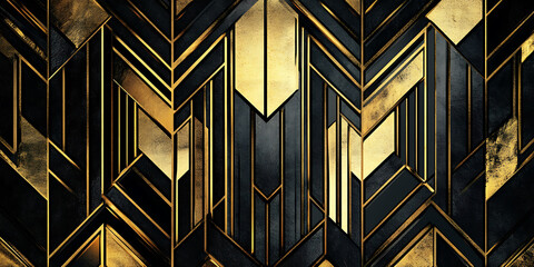 Art Deco Geometric Pattern Black Gold Luxury Texture Background