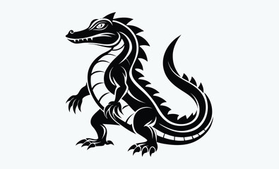 Crocodile silhouette, crocodile silhouette vector art, alligator black and white silhouette illustration