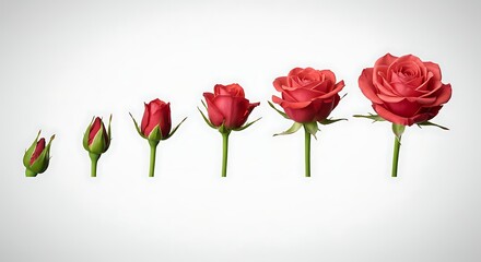 Evolution of beauty: Capturing the growth stages of a red rose from bud to full bloom