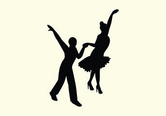 People dancing vector icon. Beautiful set of dancing couples in silhouette black style illustrations isolated on white. Concept of dancing classes, jazz, classic dance. Dancing classes, retro theater 