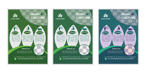 a bundle of 3 templates agriculture flyer design, in blue color, and modern design,marketing,medical proposal, promotion, advertise, publication and editable vector template design.

