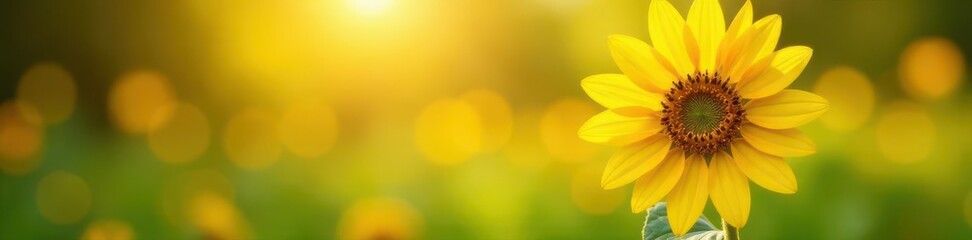 Fototapeta premium Single sunflower, vibrant yellow, bokeh summer background, photography, july