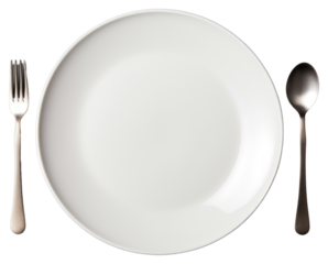 PNG Plate and cutlery spoon white fork.
